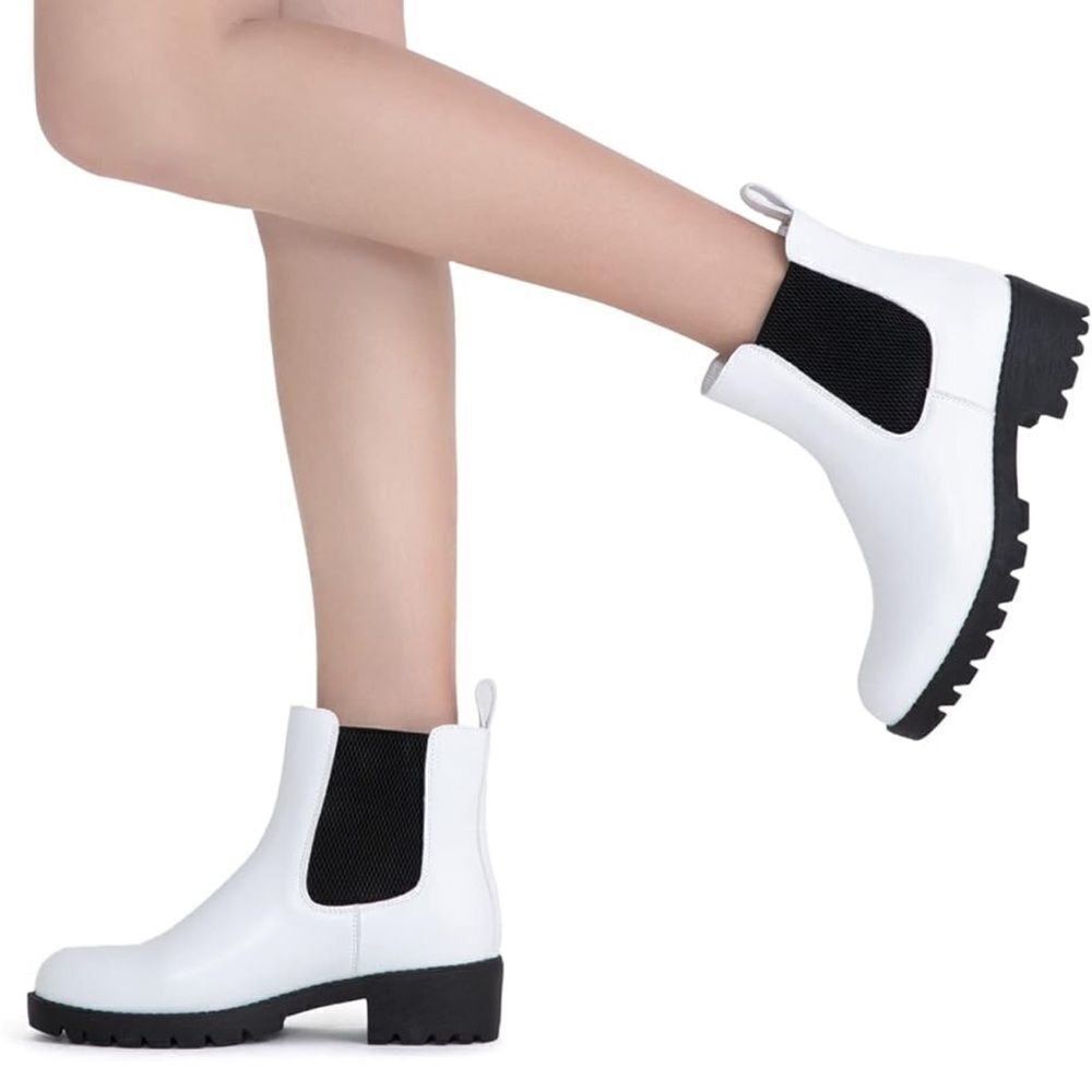 NEW Vepose Women’s 9607 White Chelsea Ankle Boots Pull-On Booties Size 7